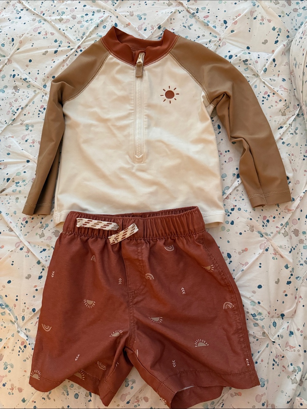 Carter's Hillary Duff Cream and Brown Kids Rash Guard Set